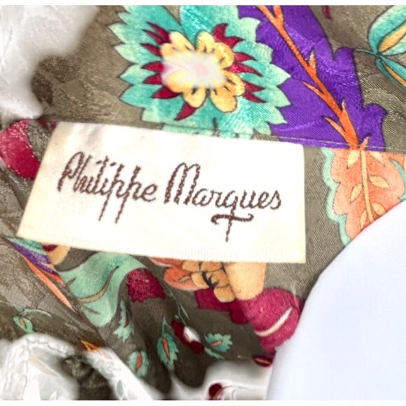 VTG Philippe Marques Floral Print Double-Breasted Jacket Top Embroidered Mesh 12 - Picture 3 of 6